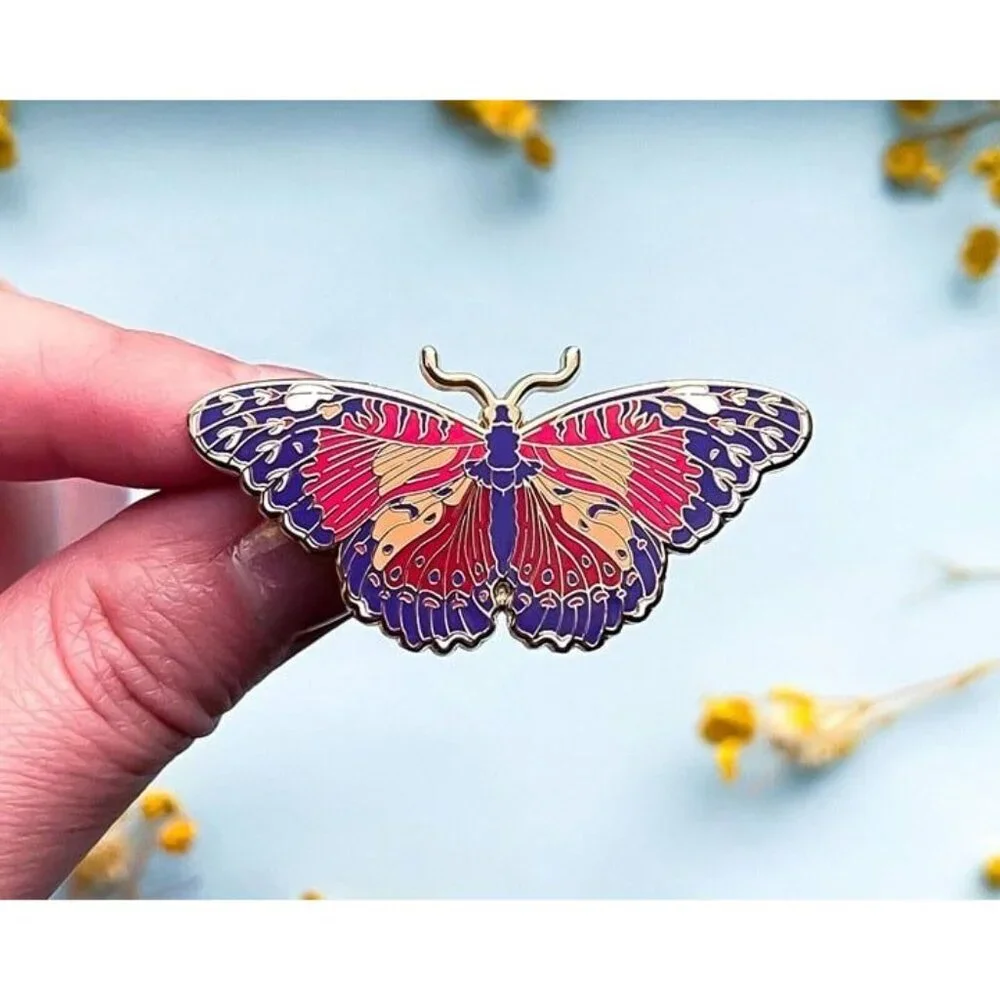 Red Lacewing Butterfly Enamel Pin - Gold Plated Nature Jewelry‎ & Brooch
